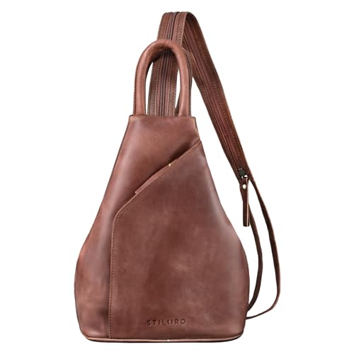 STILORD 'Lyanna' Sling Bag Damen Leder Crossbody Rucksack 2-in-1 Handtasche Frauen Rucksackhandtasche für City Ausgehen Shopping Tagesrucksack Echtleder, Farbe:messina - braun von STILORD