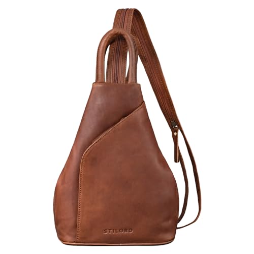 STILORD 'Lyanna' Sling Bag Damen Leder Crossbody Rucksack 2-in-1 Handtasche Frauen Rucksackhandtasche für City Ausgehen Shopping Tagesrucksack Echtleder, Farbe:Mocca - Dunkelbraun von STILORD