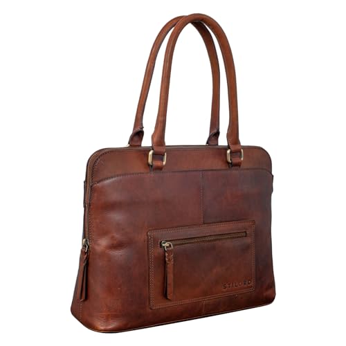 STILORD 'Lydia' Business Handtasche Damen Leder Aktentasche Elegant Businesstasche Vintage Schultertasche für Frauen Arbeitstasche Shopper Groß Echtleder, Farbe:porto - cognac von STILORD