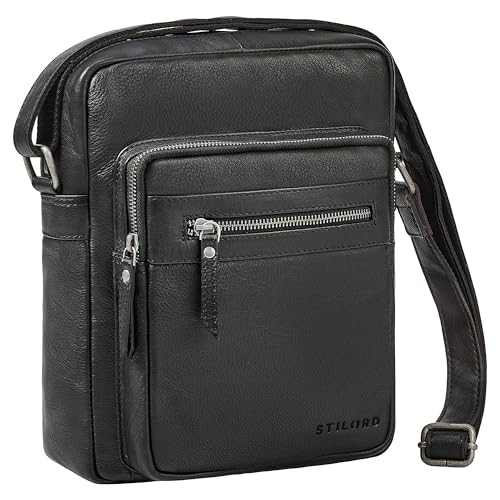 STILORD "Lyon – Herren Umhängetasche Leder Schwarz | Ledertasche zum Umhängen, kleine Schultertasche, Handtasche & Messenger Bag kompakt von STILORD