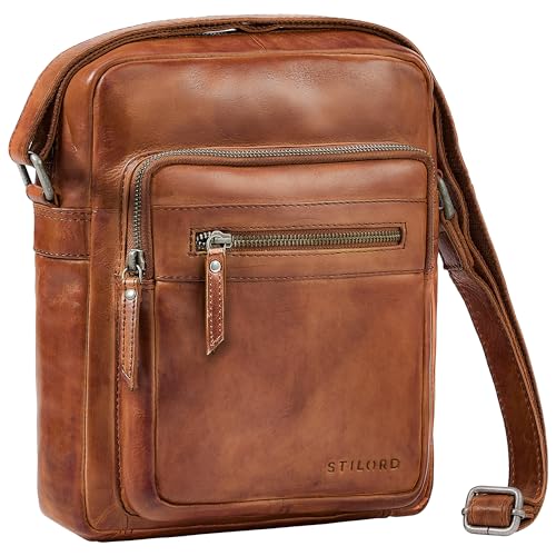 STILORD "Lyon – Ledertasche Herren Cognac Klein Leder | Umhängetasche, Schultertasche, Handtasche zum Umhängen & Messenger Bag kompakt von STILORD