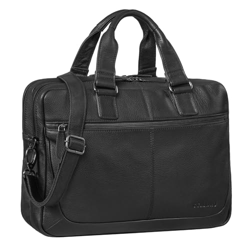 STILORD 'Lysander' Arbeitstasche Leder Groß Vintage Aktentasche XL Bürotasche 15,6 Zoll Laptoptasche Office Bag Umhängetasche Aufsteckbar Echtleder, Farbe:Obsidian schwarz von STILORD