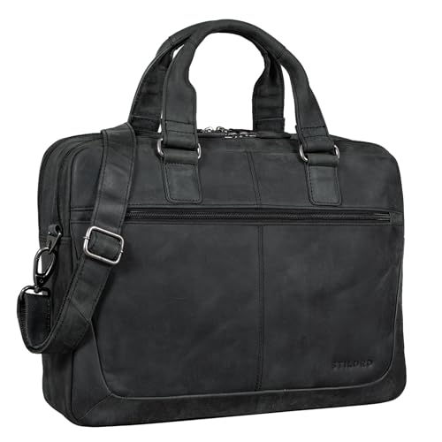 STILORD 'Lysander' Arbeitstasche Leder Groß Vintage Aktentasche XL Bürotasche 15,6 Zoll Laptoptasche Office Bag Umhängetasche Aufsteckbar Echtleder, Farbe:anthrazit von STILORD