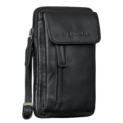 STILORD 'Mael' 2-in-1 Umhängetasche Herren Leder Handytasche zum Umhängen Gürteltasche Brusttasche - Stilvoller Brust-Beutel Klein Schultertasche Männer aus Echtleder, Farbe:schwarz von STILORD