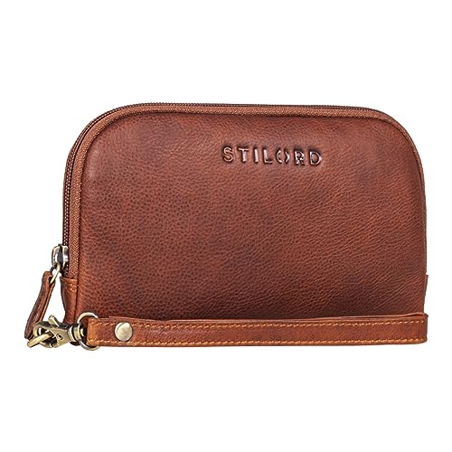 STILORD 'Maeve' Clutch Geldbörse Leder für Damen Vintage Handytasche mit abnehmbarer Handschlaufe Mini Handtasche Elegantes Portemonnaie aus Echtleder, Farbe:kara - cognac von STILORD