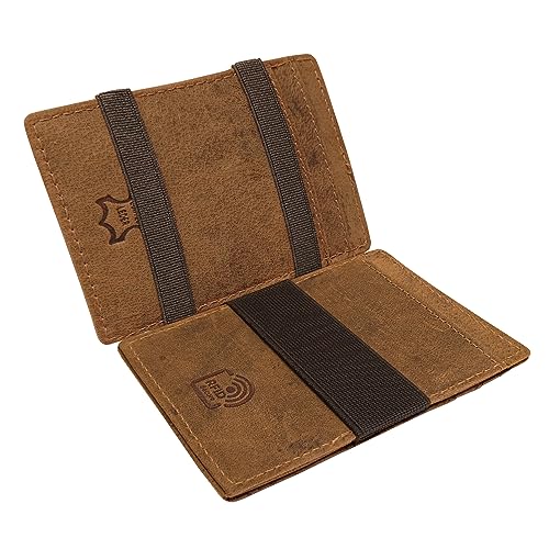 STILORD 'Mago' Magic Wallet mit Münzfach aus Echt Leder für Herren Kreditkartenetui RFID Schutz kleine Geldbörse im Vintage-Look, Farbe:Bergamo - braun von STILORD