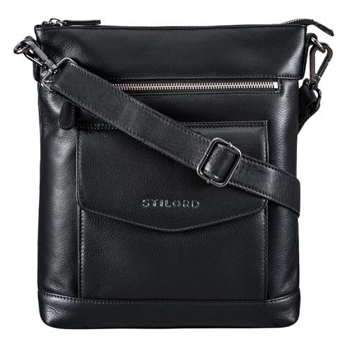 STILORD 'Mailo' Vintage Ledertasche Moderne Umhängetasche für Damen und Herren Schultertasche für 13 Zoll Macbook Handtasche echtes Leder, Farbe:schwarz von STILORD