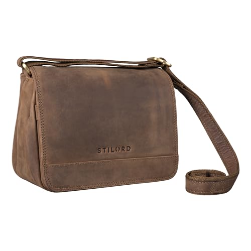 STILORD 'Malou' Elegante Leder Handtasche Damen Umhängetasche Breit Vintage Ledertasche zum Ausgehen Klassische Abendtasche Frauen Echtleder, Farbe:mittel - braun von STILORD