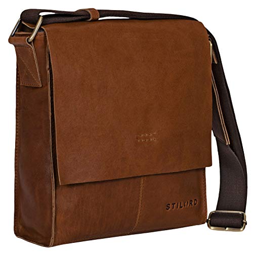 STILORD 'Malte' Kleine Messenger Bag Leder Herren Vintage Schultertasche Umhängetasche für 9.7 Zoll Tablet iPad Handtasche A5 echtes Rindsleder, Farbe:Mocca - Dunkelbraun von STILORD