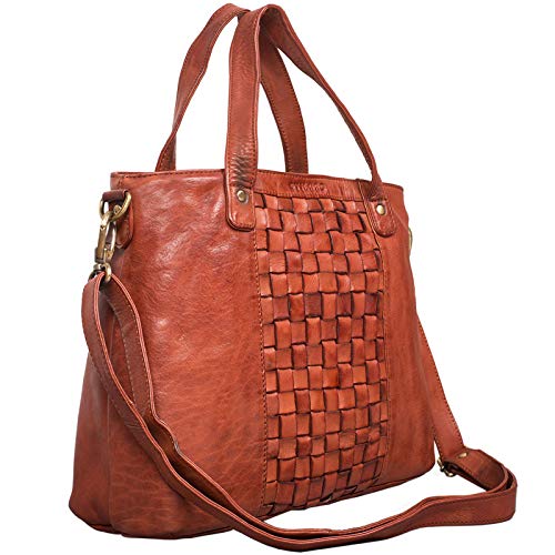 STILORD 'Mara' Elegante Handtasche geflochtenes Leder mit abnehmbaren Schulterriemen Shopper Tasche Abendtasche Ausgehtasche für Damen Echtleder mittel-groß, Farbe:cognac - used von STILORD