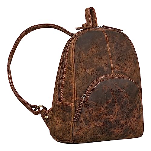 STILORD 'Margot' Daypack Damen Leder Klein Vintage Rucksack für Frauen Anti-Diebstahl Rucksackhandtasche für Städtetrips Tagesrucksack Echtleder, Farbe:Calais - braun von STILORD