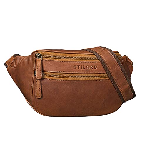 STILORD 'Marian' Gürteltasche Leder Vintage für Herren Damen Bauchtasche Hüfttasche für Handy Kosmetik Kamera Reisen Party Konzerte Festival Echtleder, Farbe:Cognac - braun von STILORD