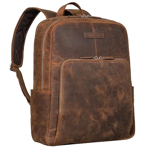 STILORD 'Mariano' Stilvoller Notebook Rucksack 15,6 Zoll Leder Bürorucksack Herren Vintage Tagesrucksack Damen Echtleder Retro Daypack, Farbe:samari - braun von STILORD