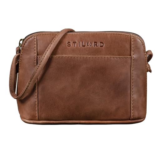 STILORD 'Mariella' Schultertasche Damen Vintage Leder kleine Handtasche Frauen Ledertasche Mini Umhängetasche elegante Abendtasche Freizeittasche Echtleder, Farbe:messina - braun von STILORD