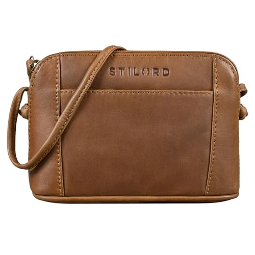 STILORD 'Mariella' Schultertasche Damen Vintage Leder kleine Handtasche Frauen Ledertasche Mini Umhängetasche Elegante Abendtasche Freizeittasche Echtleder, Farbe:Mocca - Dunkelbraun von STILORD