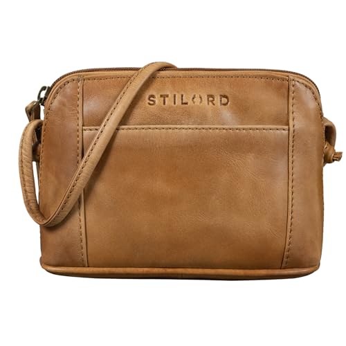 STILORD 'Mariella' Schultertasche Damen Vintage Leder kleine Handtasche Frauen Ledertasche Mini Umhängetasche elegante Abendtasche Freizeittasche Echtleder, Farbe:taranto - braun von STILORD