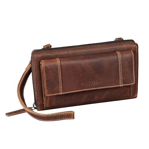 STILORD 'Marigold' 3-in-1 Echt Leder Portemonnaie Damen - Handytasche zum Umhängen - Crossbody Bag Umhängetasche Clutch Schultertasche Geldbörse Groß 18 Kartenfach RFID, Farbe:Salerno - braun von STILORD