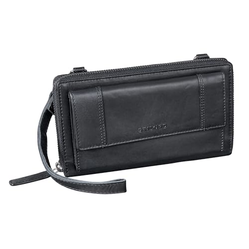 STILORD 'Marigold' 3-in-1 Echt Leder Portemonnaie Damen - Handytasche zum Umhängen - Crossbody Bag Umhängetasche Clutch Schultertasche Geldbörse Groß 18 Kartenfach RFID, Farbe:schwarz von STILORD