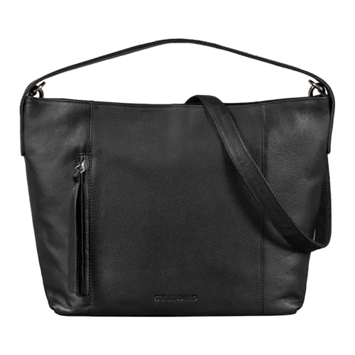 STILORD 'Marilyn' Shopper Damen Groß Leder Handtasche Umhängetasche Schultertasche Frauen Ledertasche Hobo Tasche Elegante Tote Bag Vintage, Farbe:schwarz von STILORD