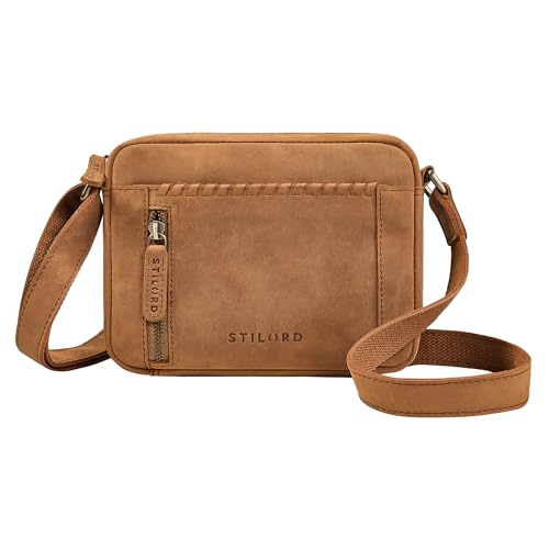 STILORD 'Marisa' Boho Umhängetasche Damen klein Leder Crossbody Bag - Stylishe Handtasche für Frauen - Echtleder Damentasche Vintage zum Umhängen mit Reißverschluss, Farbe:tan-dunkelbraun von STILORD