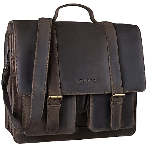 STILORD große Leder Aktentasche braun - Vintage Lehrer-Tasche - Businesstasche aus Rindsleder - Schultasche - Klassische Laptoptasche 'Marius' von STILORD