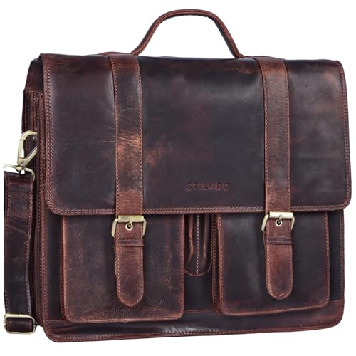 STILORD große Leder Aktentasche braun - Vintage Lehrer-Tasche - Businesstasche aus Rindsleder - Schultasche - Klassische Laptoptasche 'Marius' von STILORD