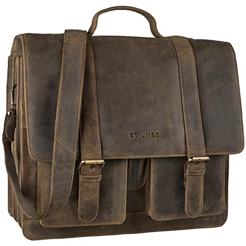 STILORD große Leder Aktentasche braun - Vintage Lehrer-Tasche - Businesstasche aus Rindsleder - Schultasche - Klassische Laptoptasche 'Marius' von STILORD