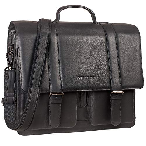 STILORD große Leder Aktentasche schwarz - Vintage Lehrer-Tasche - Businesstasche aus Rindsleder - Schultasche - Klassische Laptoptasche 'Marius' von STILORD