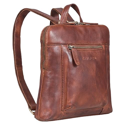 STILORD 'Marlene' Leder Rucksack Damen Elegant Rucksackhandtasche Damen Cityrucksack Vintage Handtasche Daypack Echtleder Damen Rucksack Modern, Farbe:brandy - cognac von STILORD