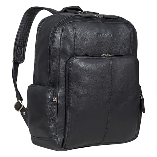 STILORD 'Marlin' Eleganter Laptoprucksack Leder 15,6 Zoll Leder Business Tasche für Herren und Damen Vintage Tagesrucksack Damen Echtleder Daypack, Farbe:schwarz von STILORD