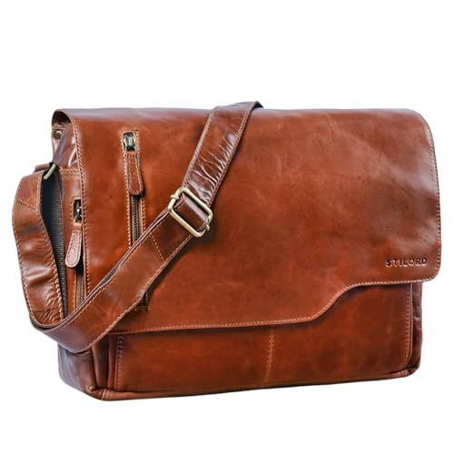 STILORD Ledertasche für Herren Cognac - Aktentasche mit 15.6 Zoll Laptopfach - Frauen & Männer Business-Tasche für Office, Uni & Büro - Umhängetasche 'Marlon' von STILORD