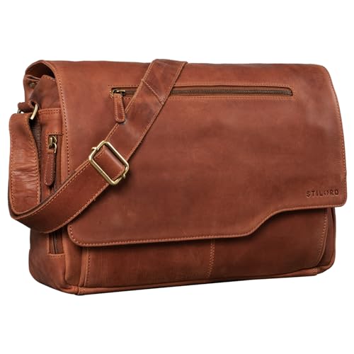 STILORD 'Marvin' Ledertasche Umhängetasche Modernes Vintage Design 15.6 Zoll Laptoptasche große Unitasche College Bag echtes Leder, Farbe:andorra - braun von STILORD