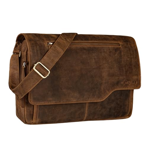 STILORD 'Marvin' Ledertasche Umhängetasche Modernes Vintage Design 15.6 Zoll Laptoptasche große Unitasche College Bag echtes Leder, Farbe:calais - braun von STILORD
