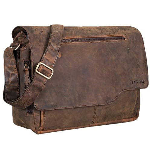 STILORD 'Marvin' Ledertasche Umhängetasche Modernes Vintage Design 15.6 Zoll Laptoptasche große Unitasche College Bag echtes Leder, Farbe:Colorado - braun von STILORD