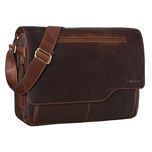 STILORD 'Marvin' Ledertasche Umhängetasche Modernes Vintage Design 15.6 Zoll Laptoptasche große Unitasche College Bag echtes Leder, Farbe:Kansas - braun von STILORD