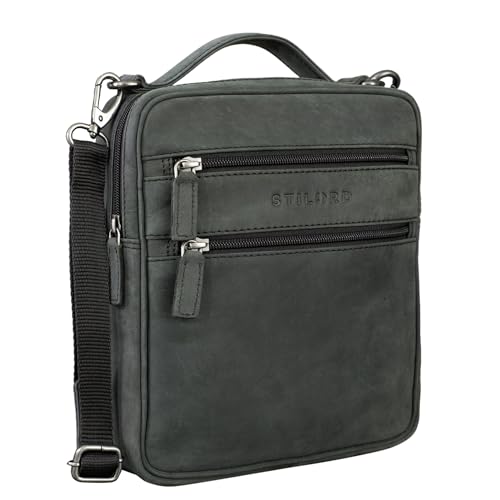 STILORD 'Mats' Herren Handtasche Leder Vintage kleine Messenger Bag mit Tragegriff Tablettasche für 9.7 Zoll iPad DIN A5 Dokumente Umhängetasche aus echtem Leder, Farbe:anthrazit von STILORD