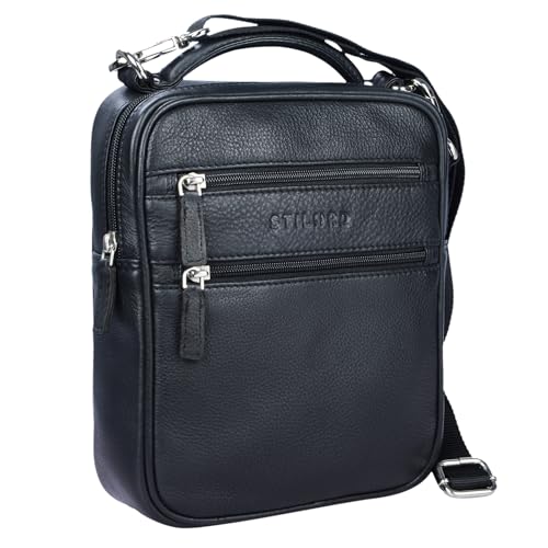 STILORD 'Mats' Herren Handtasche Leder Vintage kleine Messenger Bag mit Tragegriff Tablettasche für 9.7 Zoll iPad DIN A5 Dokumente Umhängetasche aus echtem Leder, Farbe:schwarz von STILORD