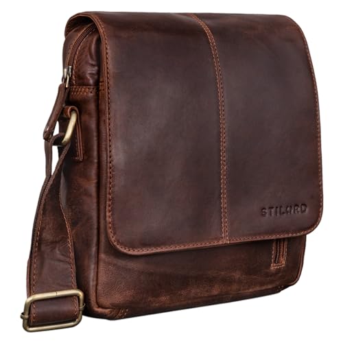 STILORD 'Matt' Ledertasche Männer klein Vintage Umhängetasche Schultertasche Herrentasche für 9,7 Zoll iPads Tablet Herrenhandtasche Messenger Bag Echtes Leder, Farbe:kansas - braun von STILORD