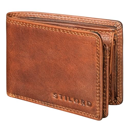 STILORD 'Matteo' Herren Mini Portemonnaie Leder Echtleder Geldbörse RFID Schutz modernes Design Brieftaschen für Männer mit Münzfach Geldbeutel klein Leather Slim Wallet, Farbe:Kara - Cognac von STILORD