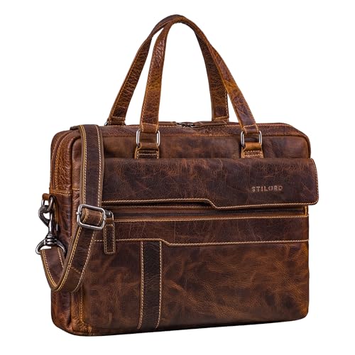 STILORD Matthew Echt-Leder Aktentasche A4 - Business Arbeitstasche Damen & Herren Laptoptasche 15.6-16 Zoll - Große Arbeitstasche Anti Diebstahl Umhängetasche Farbe:luino - braun von STILORD
