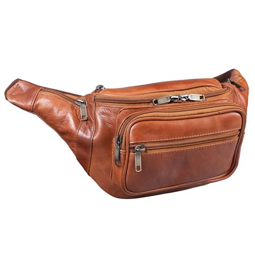 STILORD 'Maverick' Leder Bauchtasche Gürteltasche Umhängetasche Hüfttasche Kameratasche Handy Reise Festival Trekking Damen Herren weiches Leder, Farbe:Cognac - glänzend von STILORD