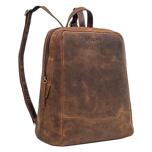 STILORD 'Maxime' Kleiner Leder Daypack für Damen und Herren Vintage Rucksack Anti-Diebstahl für Studenten Städtetrips Backpack Echtleder Tagesrucksack, Farbe:vinto - braun von STILORD