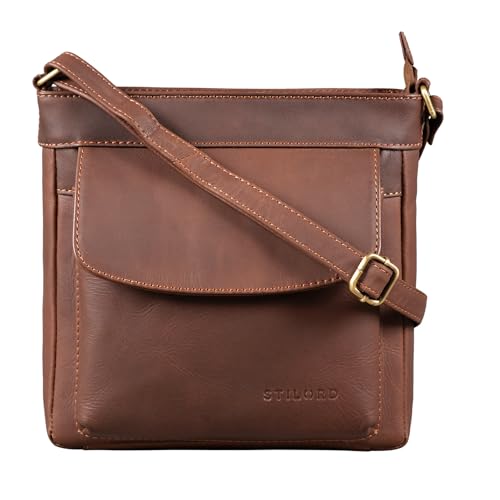 STILORD 'Melina' Vintage Damen Ledertasche Kleine Umhängetasche für Frauen Elegante Schultertasche Handtasche zum Ausgehen Freizeit Abendtasche Leder, Farbe:havanna - braun von STILORD