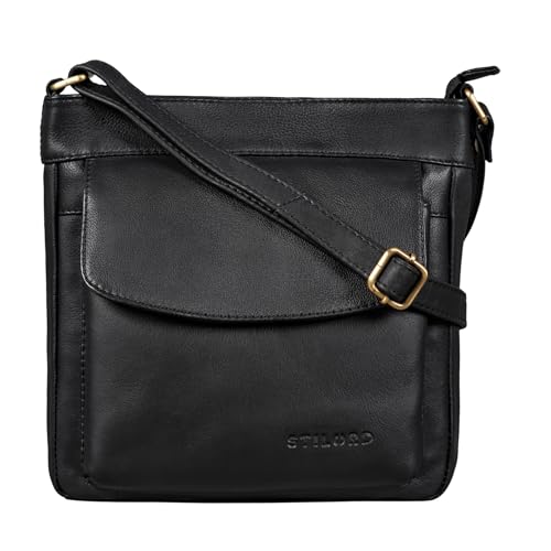 STILORD 'Melina' Vintage Damen Ledertasche Kleine Umhängetasche für Frauen Elegante Schultertasche Handtasche zum Ausgehen Freizeit Abendtasche Leder, Farbe:schwarz von STILORD