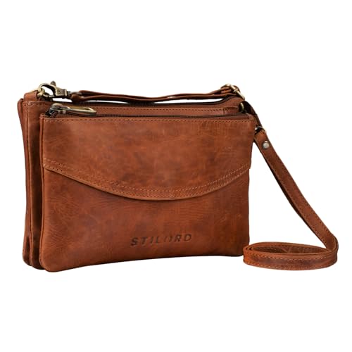 STILORD 'Merle' 3-in-1 Umhängetasche Handtasche Handgelenktasche Leder Elegante Damen Ledertasche mit abnehmbarem Schultergurt und Handschlaufe Echtleder, Farbe:porto - cognac von STILORD