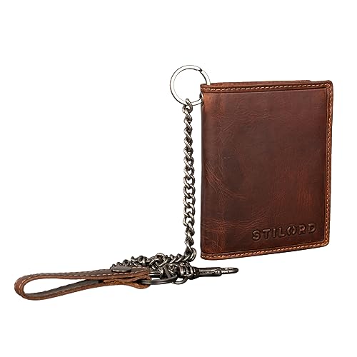STILORD 'Mick' Geldbeutel mit Kette Herren Leder Brieftasche mit RFID-Schutz Portemonnaie Klein- Vintage Slim Wallet Biker Geldbörse Echt-Leder, Farbe:Salerno - braun von STILORD