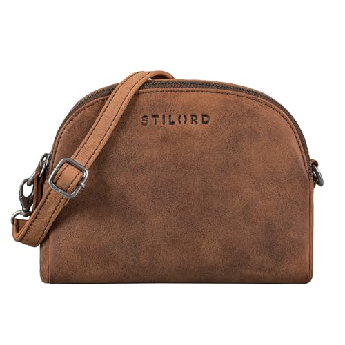 STILORD 'Mikasa' Kleine Umhängetasche Damen Leder Handtasche Vintage Ledertasche zum Umhängen Elegante Abendtasche Frauen Freizeittasche Echtleder, Farbe:eichen - braun von STILORD