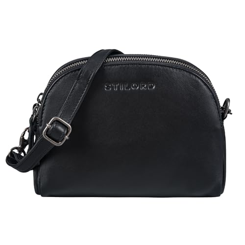 STILORD 'Mikasa' Kleine Umhängetasche Damen Leder Handtasche Vintage Ledertasche zum Umhängen Elegante Abendtasche Frauen Freizeittasche Echtleder, Farbe:schwarz von STILORD