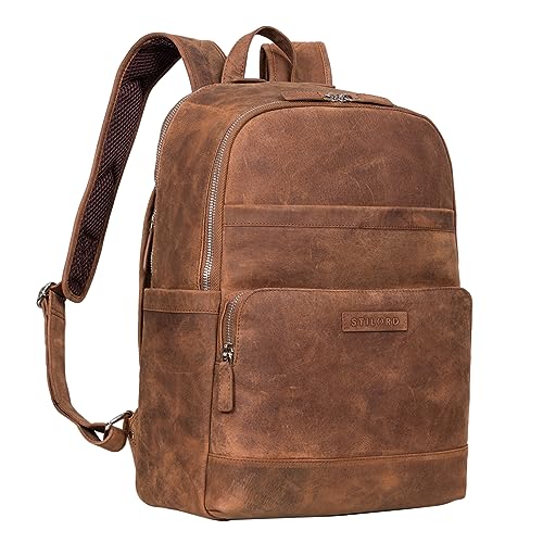 STILORD 'Milan' Vintage Laptop Rucksack 13,3-14 Zoll Leder Retro Notebook Rucksack Businessrucksack für Damen und Herren, Farbe:Samari - braun von STILORD