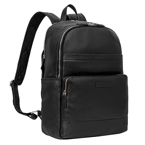 STILORD 'Milan' Vintage Laptop Rucksack 13,3-14 Zoll Leder Retro Notebook Rucksack Businessrucksack für Damen und Herren, Farbe:schwarz von STILORD